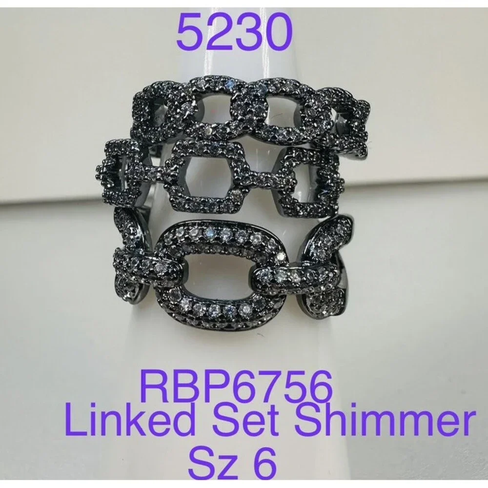 Bomb Party Luxe Bands Linked Set Shimmer RBP6756 Size 6 Hematite CZ Ring